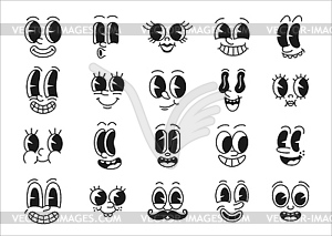 Cartoon comic groovy face, funny eye emotions set - vector clip art