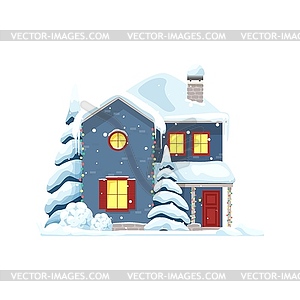 Christmas house facade in snow for winter holiday - vector clipart