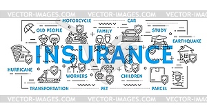 Insurance line icons, medical policy, life health - vector image