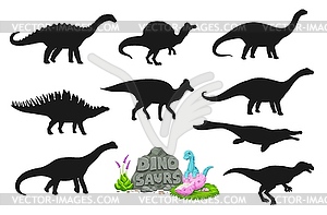 Prehistoric dinosaur silhouettes and baby dino egg - vector image