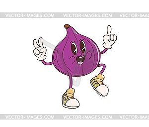 Retro cartoon groovy joyful figs fruit character - vector image