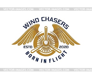 Airplane and aircraft icon or aviation pilot badge - vector image