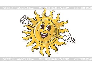 Retro groovy sun cartoon character - vector image