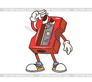 Cartoon groovy school pencil sharpener character - vector image