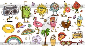 Cartoon groovy travel and leisure characters - vector image