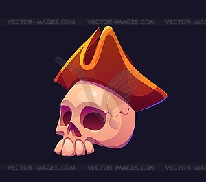 Cartoon pirate skull in tricorn, skeletal remains - vector clip art