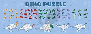 Prehistoric dinosaur animal jigsaw puzzle game - vector clip art