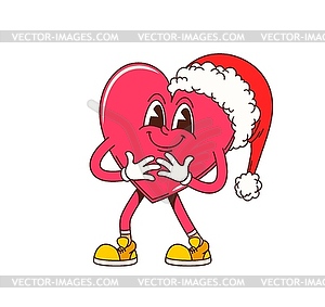 Cartoon Christmas heart character in santa hat - vector clip art