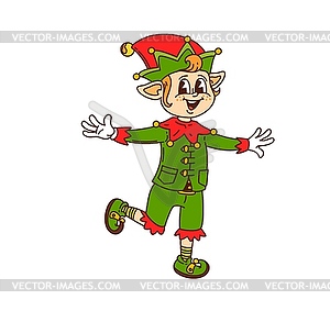 Cartoon groovy Christmas elf cheerful character - vector clipart