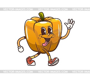 Cartoon groovy bell pepper vegetable character - vector EPS clipart