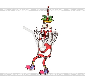 Cartoon groovy Christmas cocktail bottle character - vector clip art