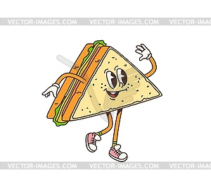 Retro cartoon groovy breakfast sandwich character - royalty-free vector image