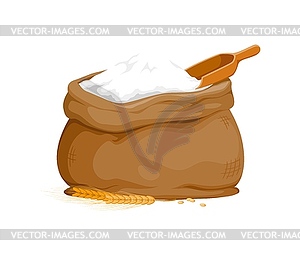 Wheat flour bag, cartoon brown burlap, sack - vector image