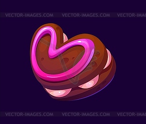 Cartoon valentine chocolate heart cookie dessert - vector clip art