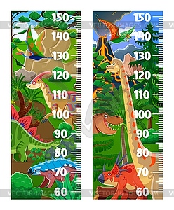 Kids height chart ruler with funny dinosaurs - vector clipart