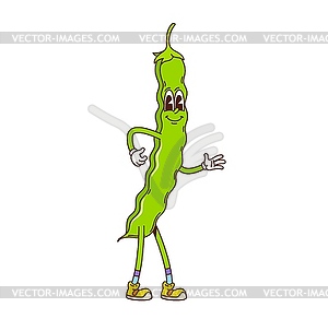 Groovy bean pod vegetable retro cartoon character - vector EPS clipart