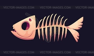 Cartoon fish bone, featuring rib cage, spine, head - vector image