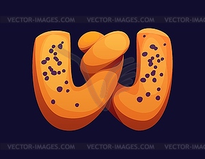 Letter W as two pretzels intertwined cartoon candy - vector image