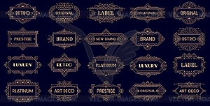 Geometric ornament labels, art deco golden frames - vector image