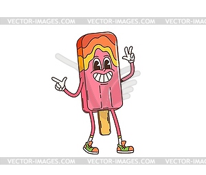 Retro cartoon groovy ice cream dessert character - vector clip art