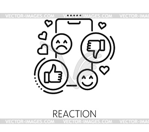 Reaction blogging line icon, social media content - vector image