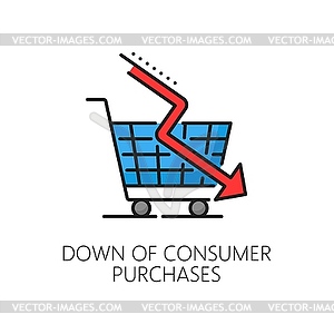 Consumer purchasing power down color line icon - vector image