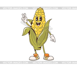 Corn cob bbq barbeque cartoon groovy character - vector clipart