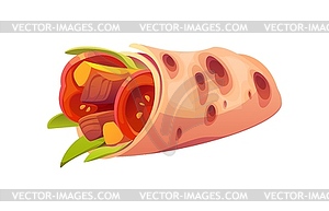 Cartoon burrito, Mexican fast food tex mex meal - vector clip art