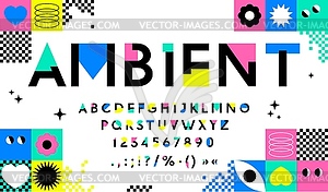 Color mosaic geometry font and retro art typeface - vector clipart