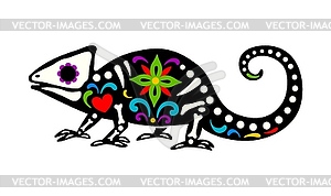 Dead halloween skeleton, day of dead chameleon - vector clip art