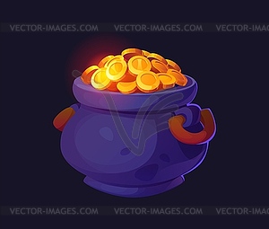 Cartoon pot with golden coins, cauldron, - vector clipart