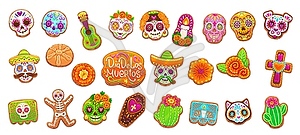 Mexican dead day biscuit cookie and cakes set - vector clipart