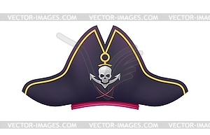 Cartoon pirate hat, captain tricorn headdress - vector clipart / vector image