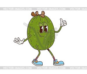 Cartoon retro groovy feijoa fruit character - vector image