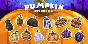 Halloween ornament pumpkins stickers pack set - vector clipart