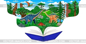 School textbook with prehistoric dinosaurs species - vector clipart