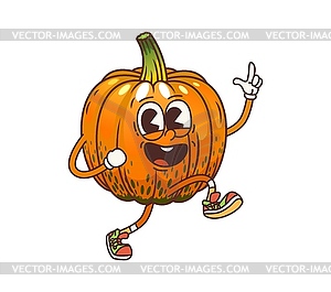 Cartoon groovy ripe pumpkin vegetable character - vector clipart