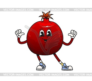 Cartoon groovy pomegranate fruit retro character - vector clip art