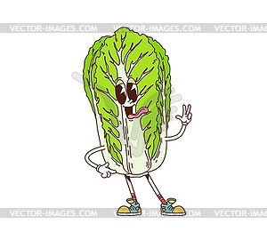 Groovy Chinese cabbage vegetable retro character - vector image