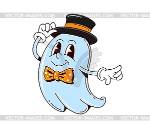 Cartoon groovy Halloween ghost gentleman character - vector image