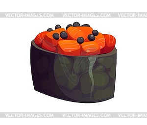 Cartoon Japanese gunkan sushi with salmon chunks - vector clipart