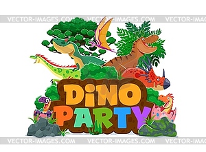 Birthday dino party invitation cover with dinosaur - vector clipart
