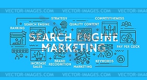 SEM search engine marketing line icons set - vector clipart