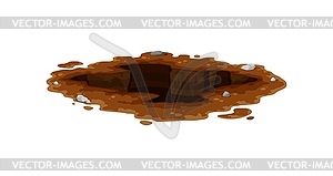 Pit in ground, burrow and dirty deep hole in soil - vector clipart