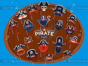 Pirate carnival and photo booth mask, hats, beards - vector clip art