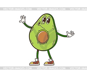 Retro cartoon groovy breakfast avocado character - vector clipart