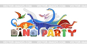 Birthday dino party invite cover with funny dino - color vector clipart