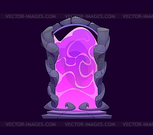 Magic portal door, fantasy arch with pink energy - vector image