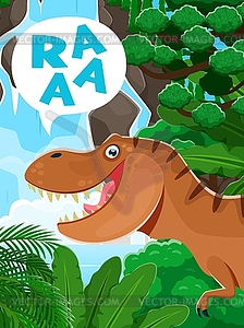 Cartoon prehistoric dinosaur poster T-rex roaring - vector clip art