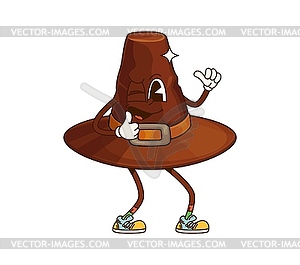 Cartoon groovy thanksgiving pilgrim hat character - vector clip art